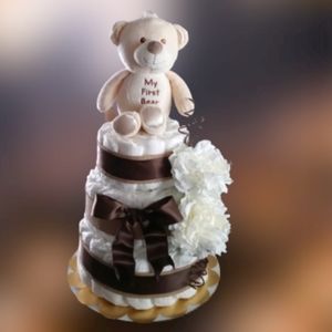 Brown My First Bear Diaper Cake